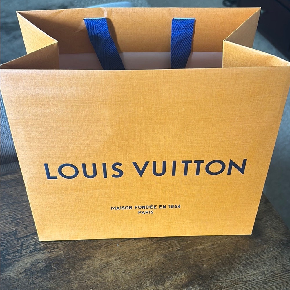 Louis Vuitton Orange Shopping Bag with Blue Handles